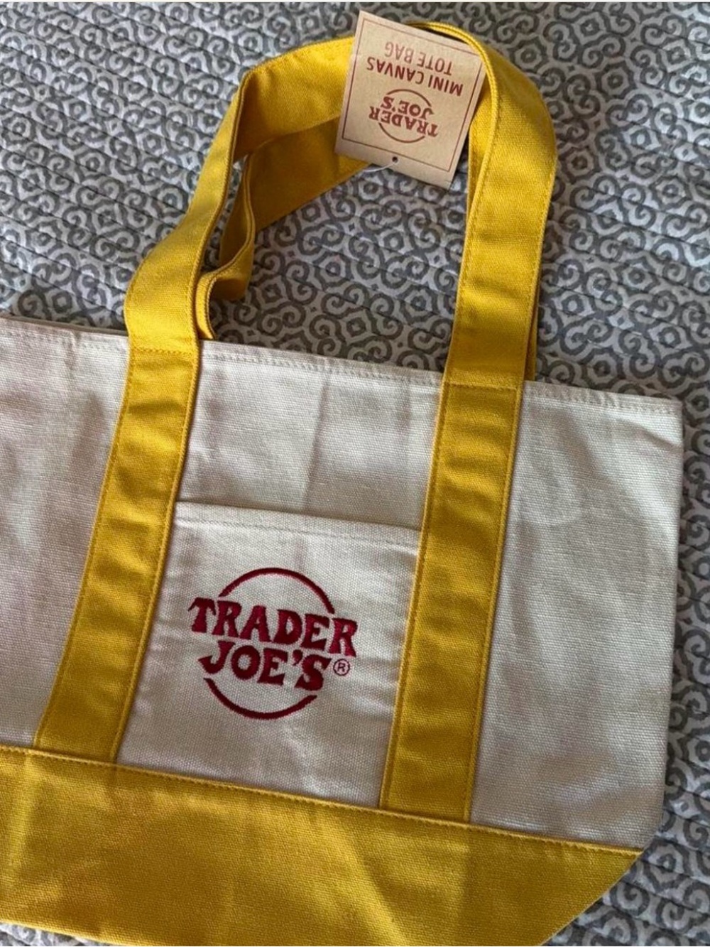 Trader Joe's Yellow and Cream Canvas Tote